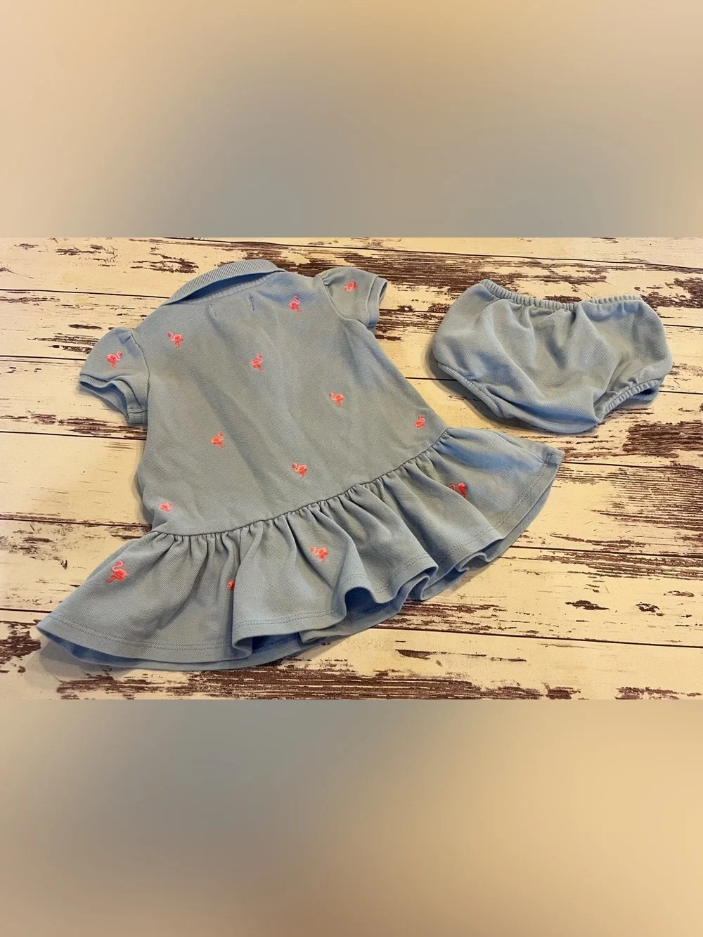 Ralph Lauren Set Girl’s 3 Months Pink Flamingo Dress & Diaper Cover Bloomers
